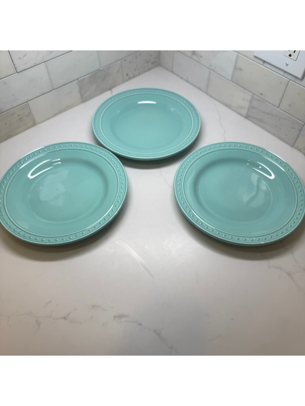 World Market "Nantucket" Aqua/Turquoise Dinner Plates -Set of 3 Made in Portugal